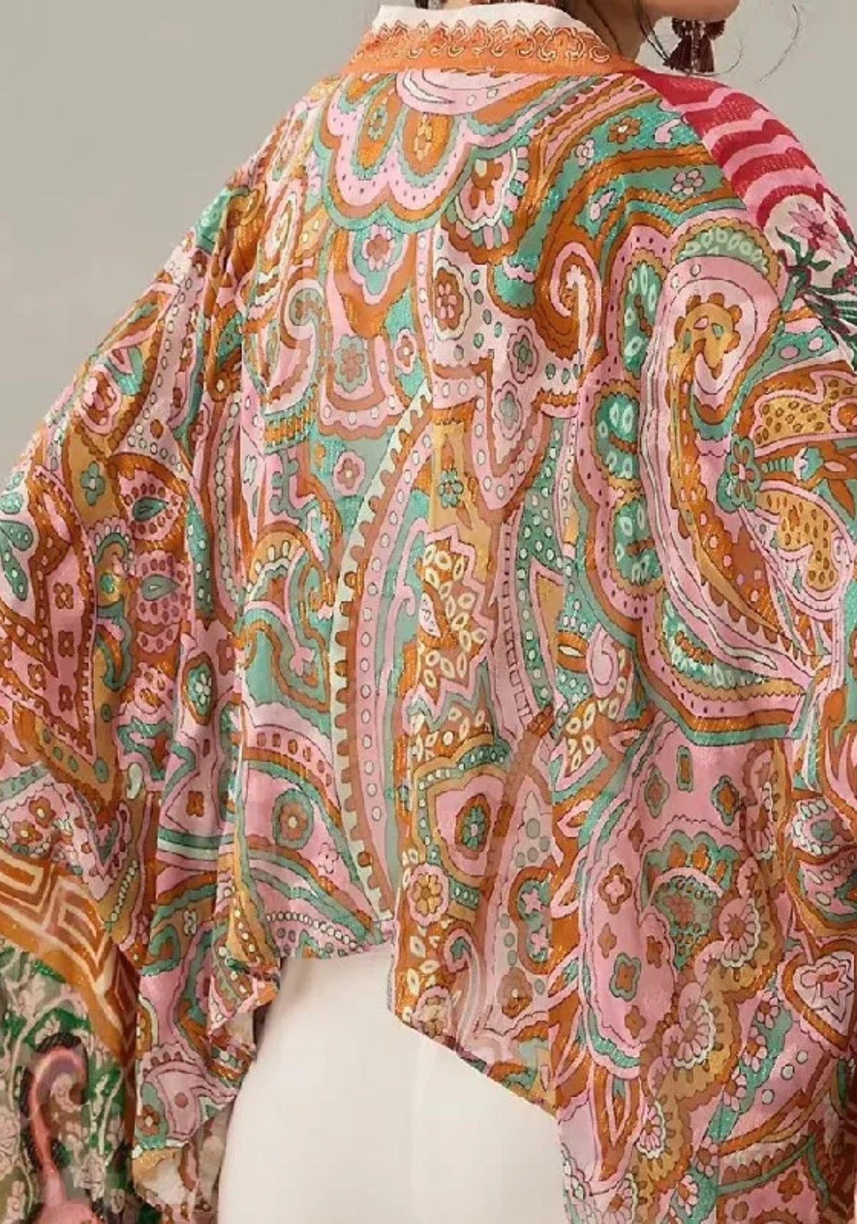 Kimono court rouge cache-cœur bohème