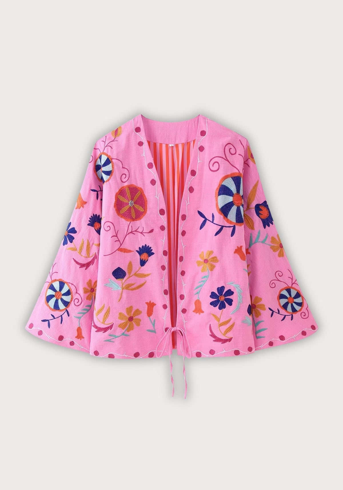 Veste kimono court rose brodé Hanae pour femme SeyuParis