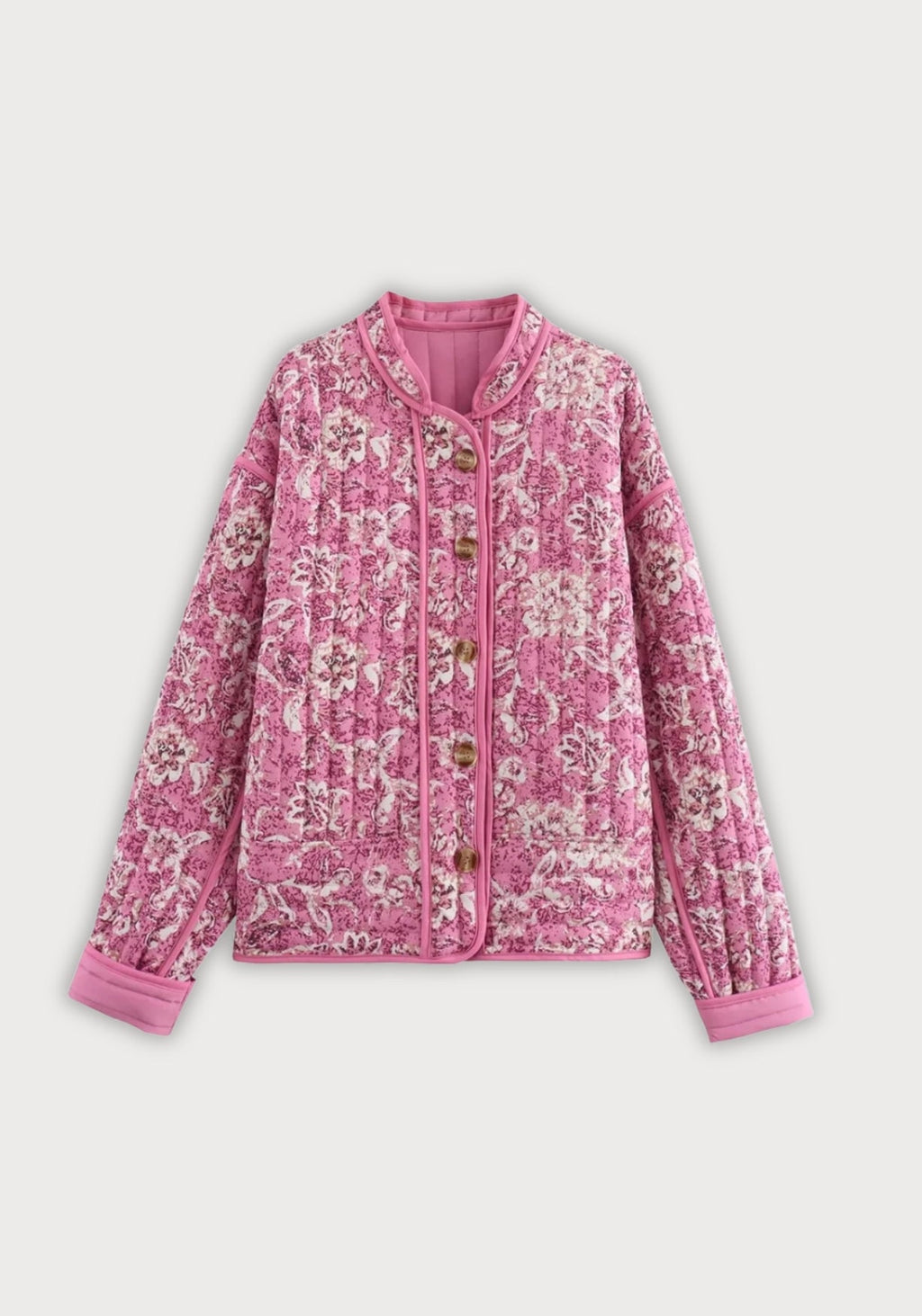 Veste matelassée fleurie rose Momoka vue de face, à plat