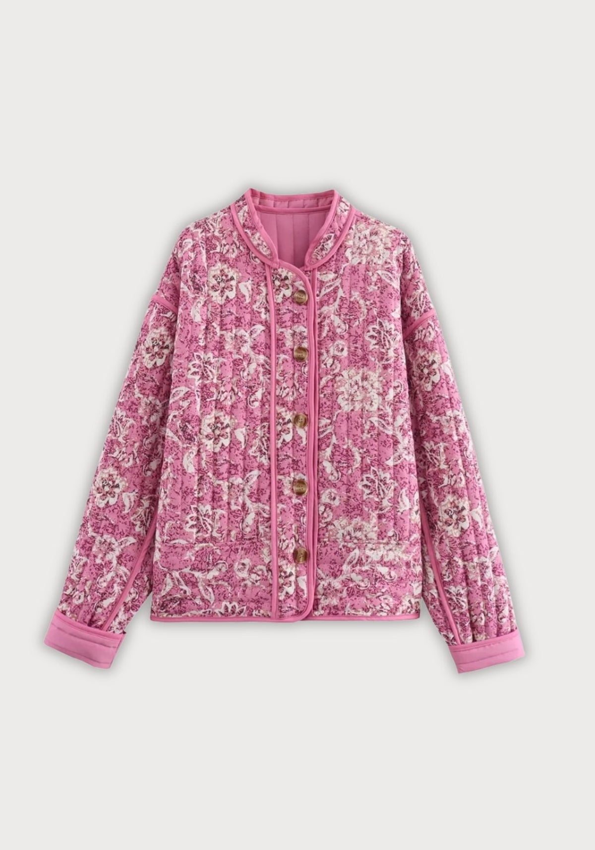 Veste matelassée fleurie rose Momoka vue de face, à plat